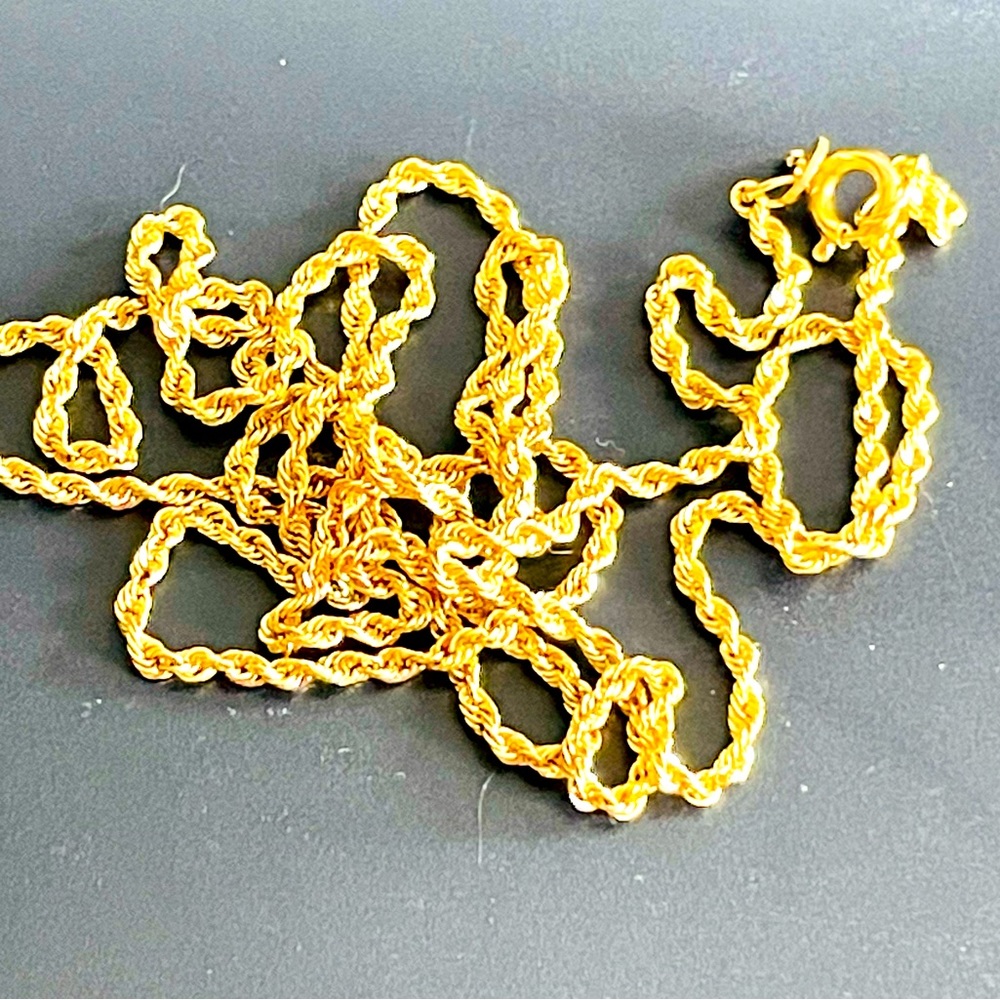 Solid 14k 14kt yellow gold rope chain necklace. 20” long.